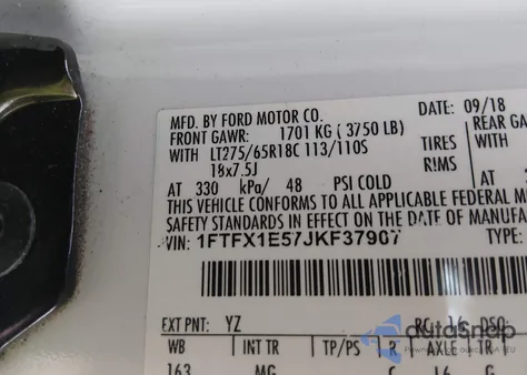 2018 Ford F-150 Xlt из США, поврежденный, VIN 1FTFX1E57JKF37907